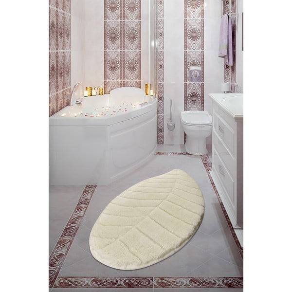 Кремав килим за баня 60x100 cm Jungle Leaf – Foutastic-image-1