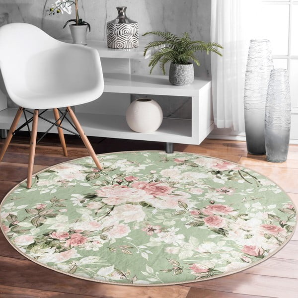 Светлозелен кръгъл килим подходящ за пране и за прахосмукачки роботи ø 100 cm Comfort – Mila Home-image-3