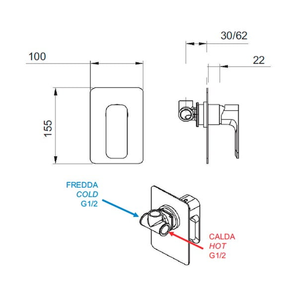 Матово-черна вградена душ батерия (1 изход) Spy – Sapho-image-1