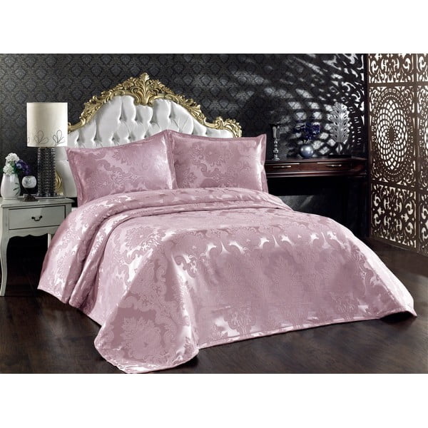 Розов памучен комплект покривка за легло и калъфка за възглавница за двойно легло 240x260 cm Beste - Mijolnir