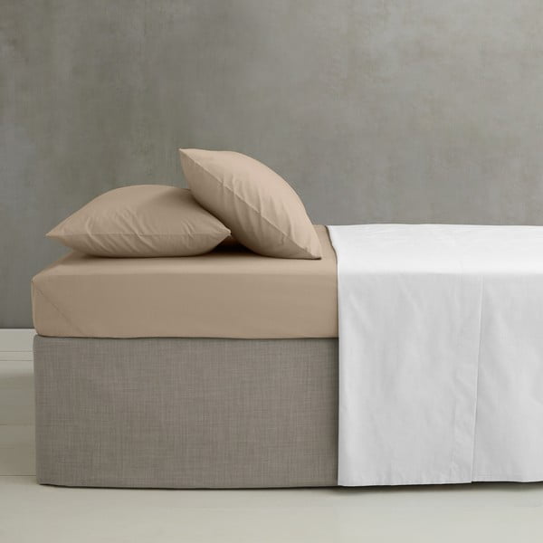 Светлокафяв еластичен чаршаф от перкал 150x200 cm Easy Iron Percale – Catherine Lansfield-image-1