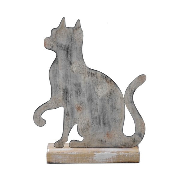 Малка сива метална декорация върху дървена основа с мотив на котка Ego Dekor, 15 x 19,5 cm - Ego Dekor