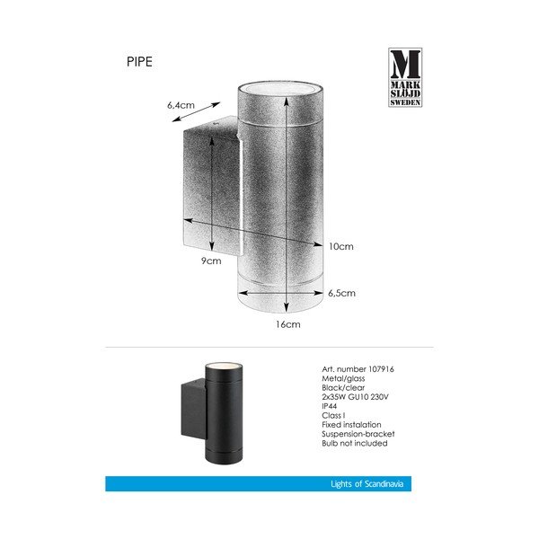 Стенно външно осветително тяло (височина 16 cm) Pipe - Markslöjd-image-2