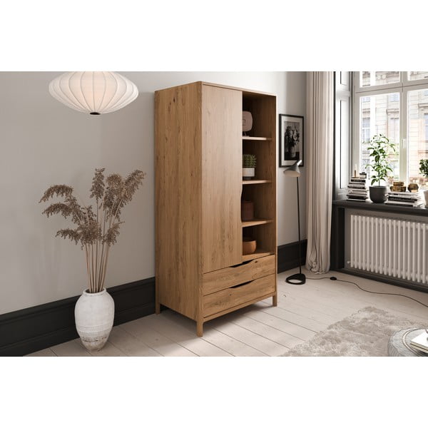 Гардероб от масивен дъб естествен 90x188 cm Twig – The Beds-image-1