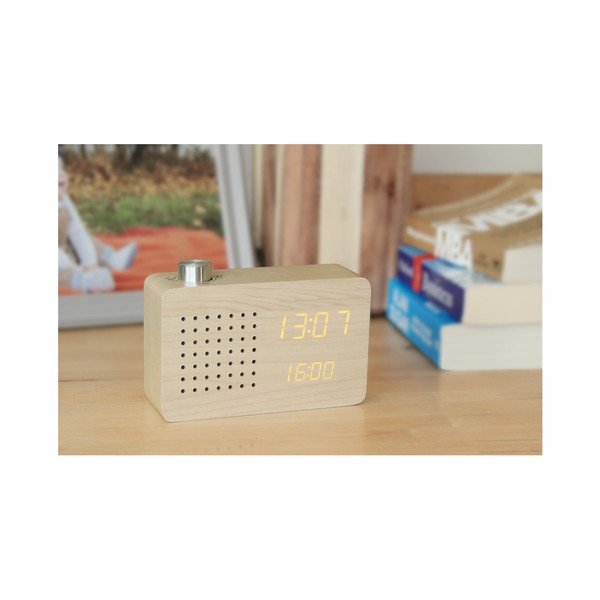 Бежов будилник с жълт LED дисплей и Radio Click Clock - Gingko-image-4