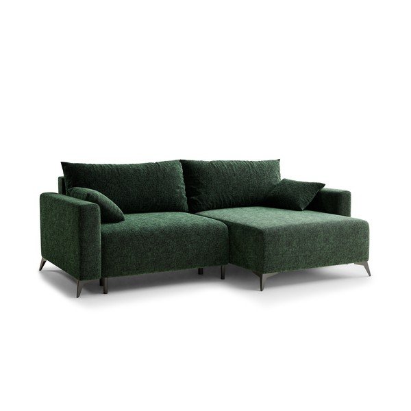Тъмнозелен шенилов сгъваем/с място за съхранение ъглов диван (десен ъгъл) Leon – Maison de Rêve