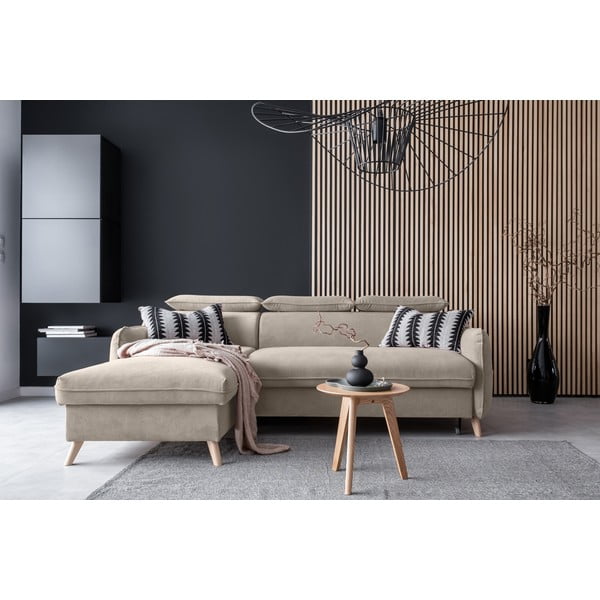 Бежов кадифен ъглов диван (ляв ъгъл) Sweet Harmony - Miuform-image-1