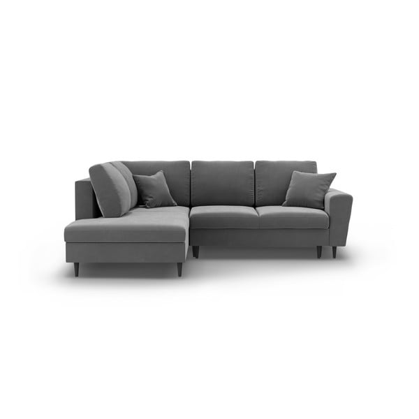 Светлосив кадифен разтегателен ъглов диван с място за съхранение (ляв ъгъл/L форма) Kyoto – Cosmopolitan Design