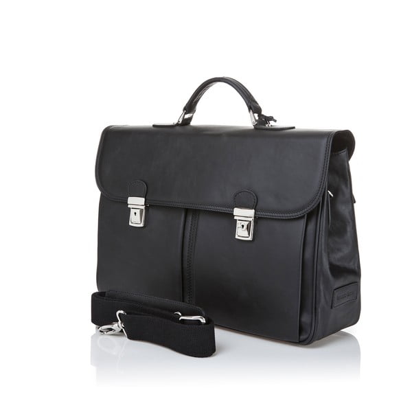 Черно мъжко куфарче от телешка кожа Brief - Ferruccio Laconi-image-1