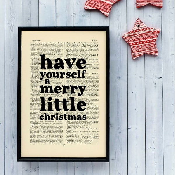 Plakát v dřevěném rámu Merry Little Christmas