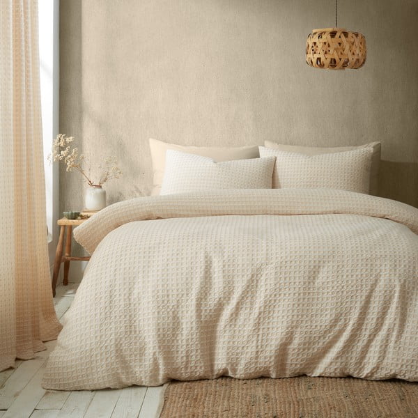 Бежово двойно  спално бельо 200x200 cm Muscat Waffle – Pineapple Elephant-image-2