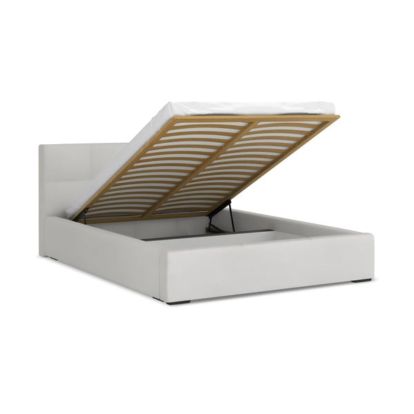 Светлосиво кадифено двойно легло 140x200 cm тапицирано с място за съхранение и включена подматрачна рамка Hiko – Makamii-image-1