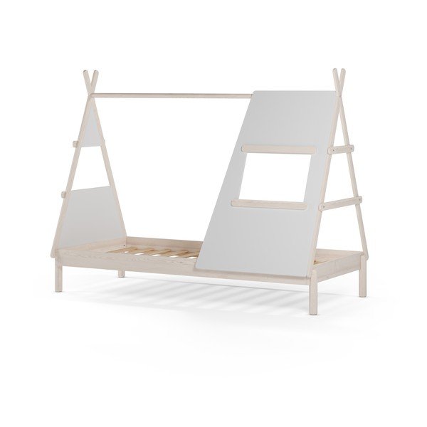 Кремаво къща детско легло 90x200 cm от масивен бор с включена подматрачна рамка Enola – Marckeric-image-4