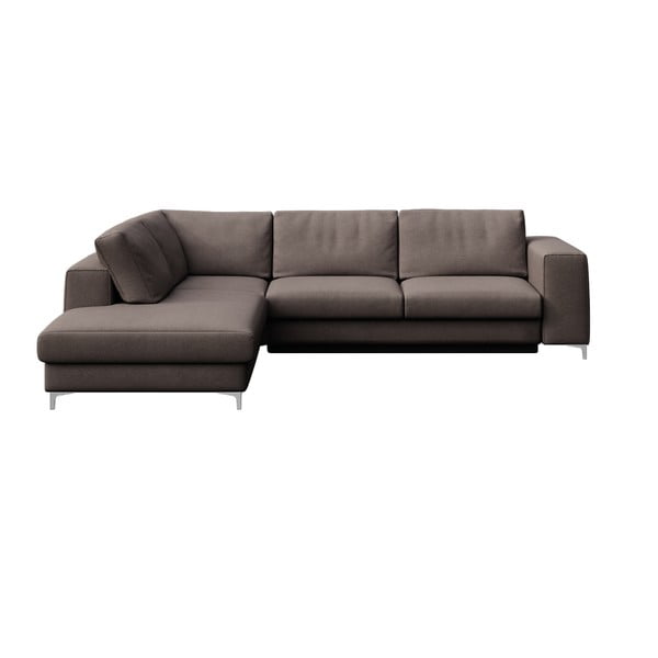 Кафяво-сив кадифен разтегателен ъглов диван с място за съхранение (ляв ъгъл/L форма) Rene – Rodier