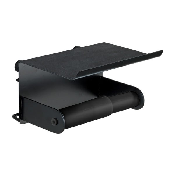 Черна стенна поставка за тоалетна хартия с подложка за мобилен телефон Classic Plus - Wenko-image-3