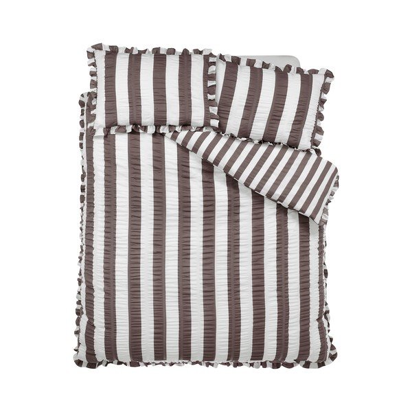 Тъмнокафяво двойно  спално бельо 200x200 cm Seersucker Frill Stripe – Catherine Lansfield