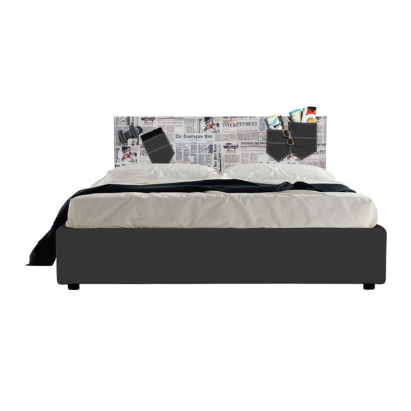 Černá dvoulůžková postel s úložným prostorem a matrací 13Casa Task News, 160 x 200 cm