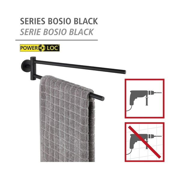 Матово-черна самозалепваща се поставка за кърпи от неръждаема стомана Bosio – Wenko-image-2