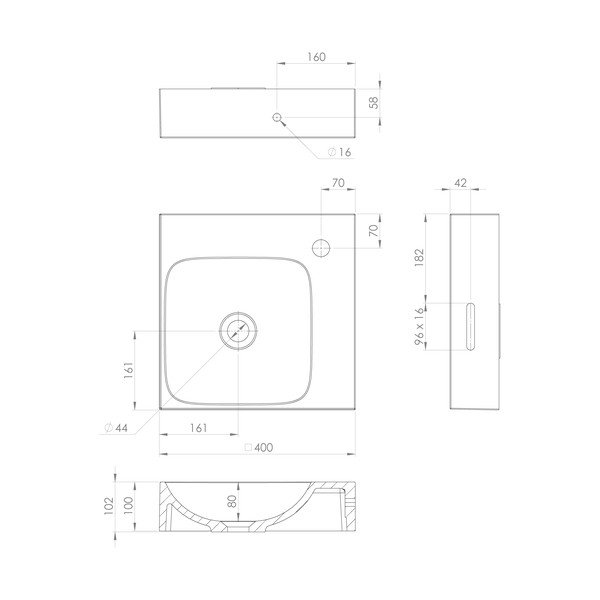 Бяла мивка от отлят мрамор 40x40 cm Emona – Sapho-image-2