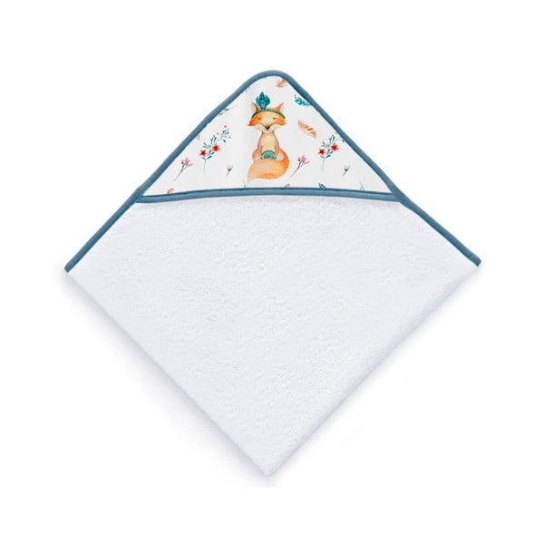 Бебешка кърпа с качулка и ръкавица за пране със сиви детайли Лисица, 75 x 75 cm - Tanuki