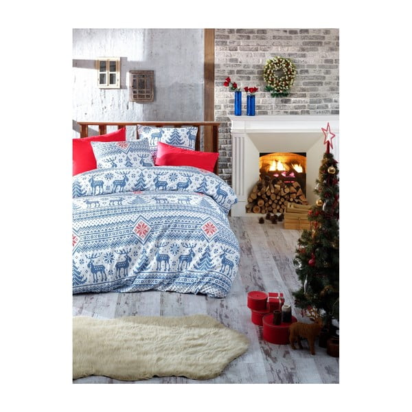 Коледно памучно спално бельо за единично легло с чаршаф Emily, 160 x 220 cm - Mijolnir