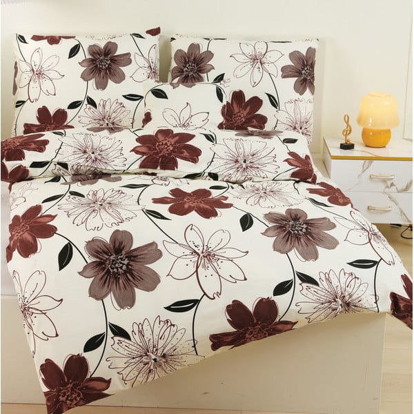 Кафяво/кремаво микросатенено спално бельо за единично легло 140x200 cm в комплект от 6 броя Scarlet - My House-image-3