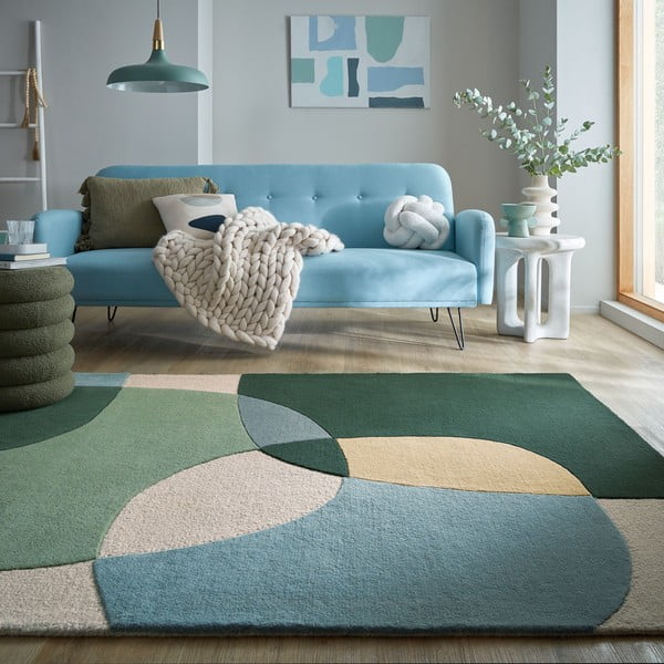 Зелен ръчно изработен вълнен килим 120x170 cm Glow Green & Blue – Flair Rugs-image-1