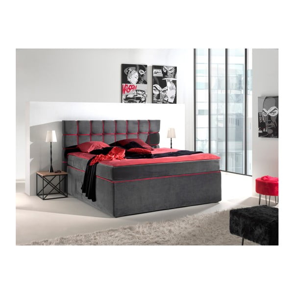 Šedorůžová dvoulůžková boxspring postel Sinkro Play Safe, 200 x 200 cm