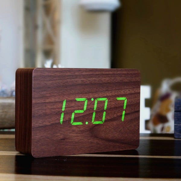 Tmavě hnědý budík se zeleným LED displejem Gingko Brick Click Clock-image-1