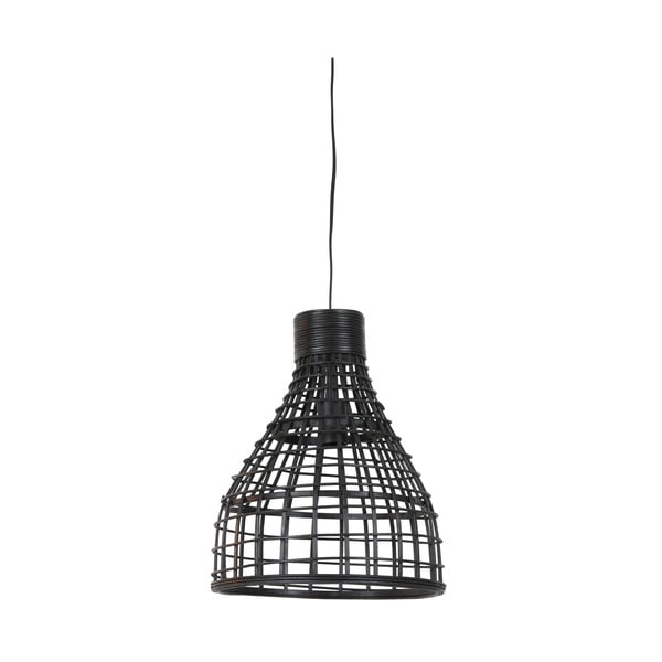 Черна лампа за таван с абажур от ратан ø 34 cm Puerto - Light & Living