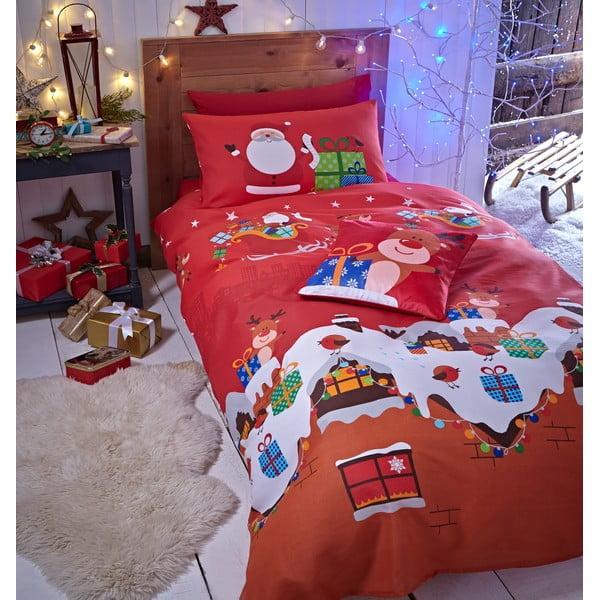 Червено спално бельо Rudolf, 135 x 200 cm Santa's Christmas - Catherine Lansfield