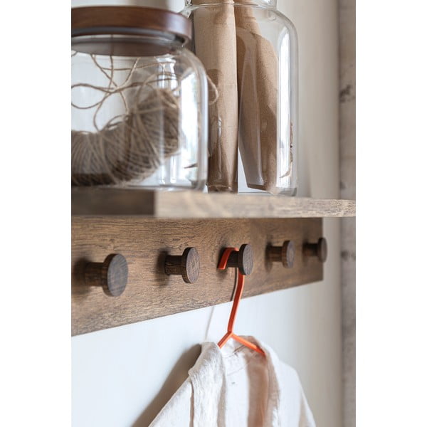 Кафява стенна закачалка от масивен дъб с рафт 90 cm Showcase – Mette Ditmer Denmark-image-3