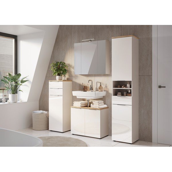 Кремав гланцов висок/тесен шкаф за баня 39x190 cm Tavira – Germania-image-1