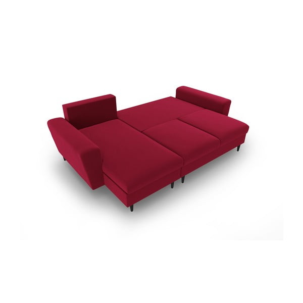 Червен  кадифен разтегателен ъглов диван с място за съхранение Kyoto – Cosmopolitan Design-image-2