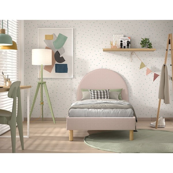 Розово тапицирано единично легло с решетка 90x200 cm MOON - Vipack-image-3