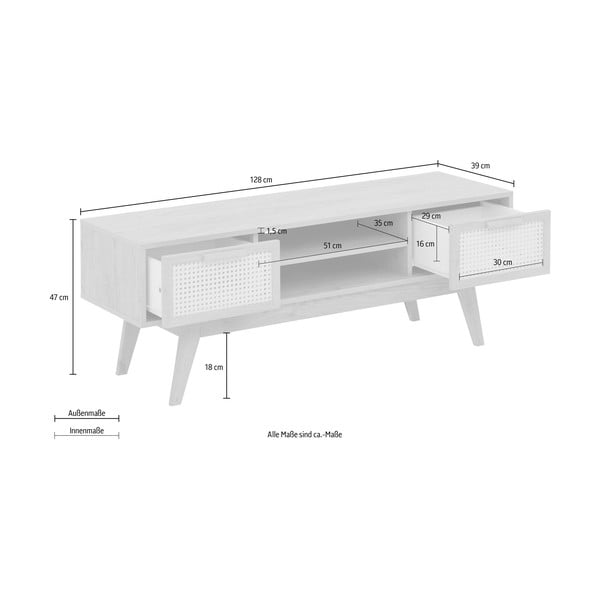 Маса за телевизор от декор от дъб  в естествен цвят 128x47 cm Bridget – Støraa-image-4