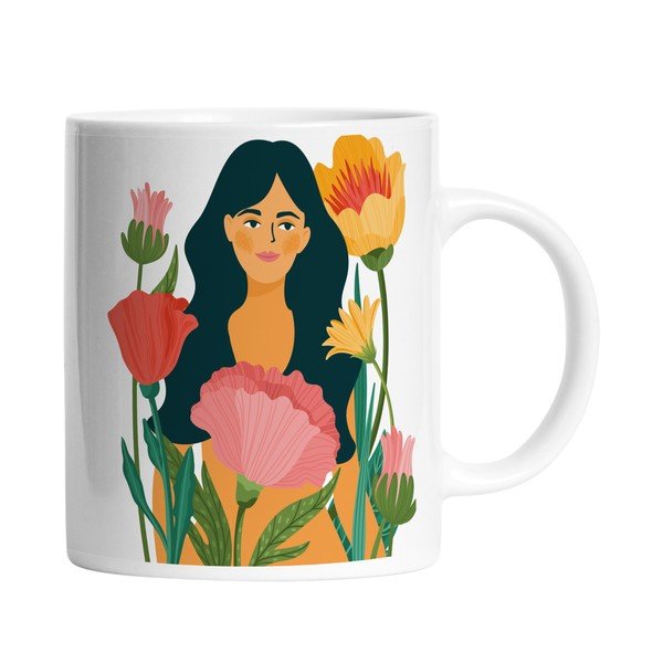 Бяла керамична чаша , 330 ml Flower Or Woman - Butter Kings