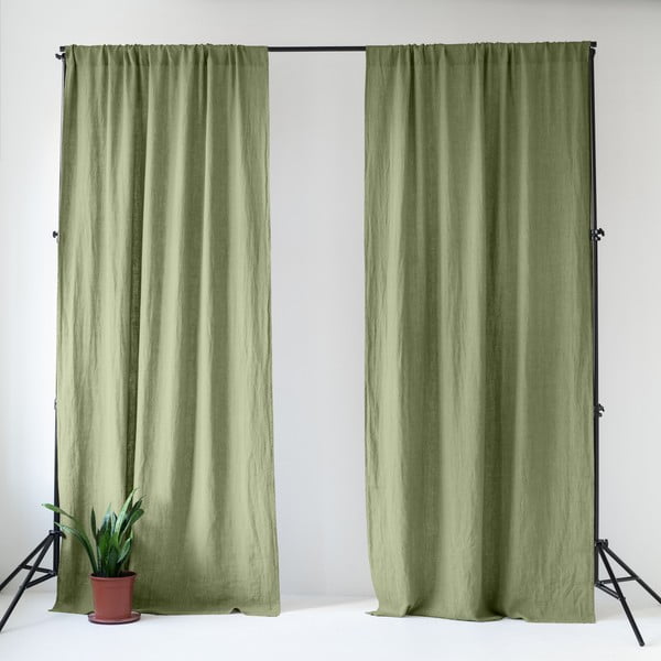 Светлозелено ленено перде 140x170 cm Sage – Linen Tales