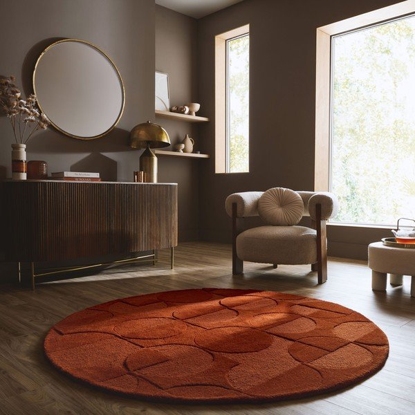Теракотен ръчно изработен вълнен кръгъл килим ø 160 cm Gigi – Flair Rugs-image-1