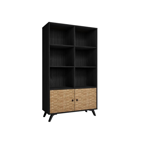 Черна етажерка за книги от екзотична дървесина 92x160 cm Hanoi - Marckeric-image-2