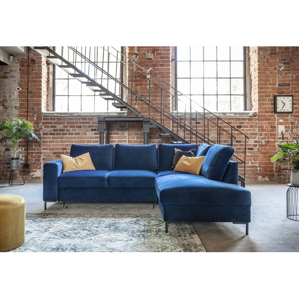 Тъмносин кадифен разтегателен ъглов диван (десен ъгъл) Lofty Lilly – Miuform-image-4