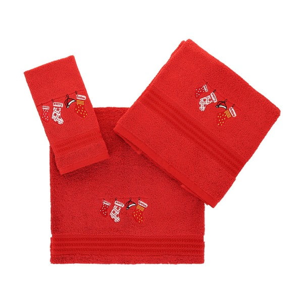 Set dvou červených ručníků a osušky Corap