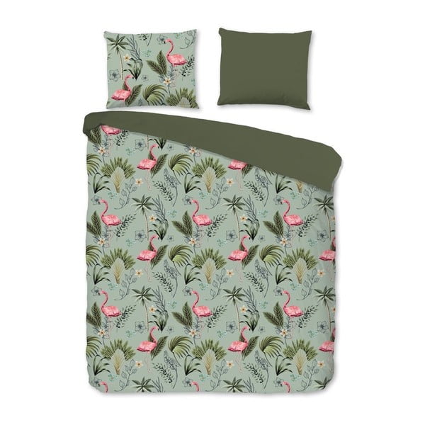 Зелено памучно спално бельо за единично легло Фламинго, 140 x 220 cm Mila - Good Morning