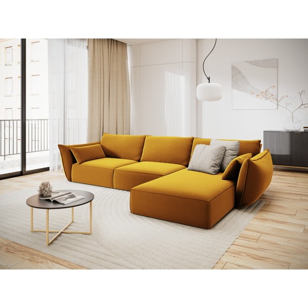 Кадифен ъглов диван в цвят горчица (десен ъгъл) Vanda – Mazzini Sofas-image-1
