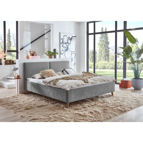 Сиво двойно легло 160x200 cm тапицирано с включена подматрачна рамка Piano – Meise Möbel-image-1