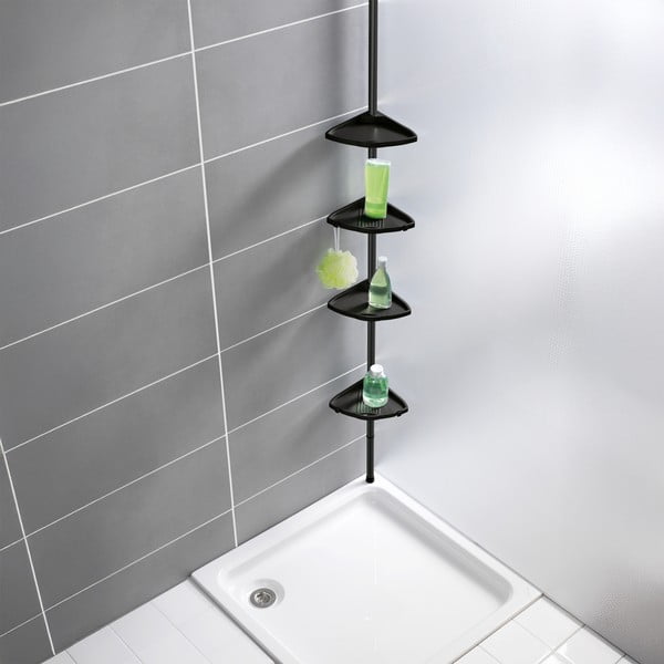 Черен телескопичен ъглов пластмасов рафт за баня Compact – Wenko-image-1