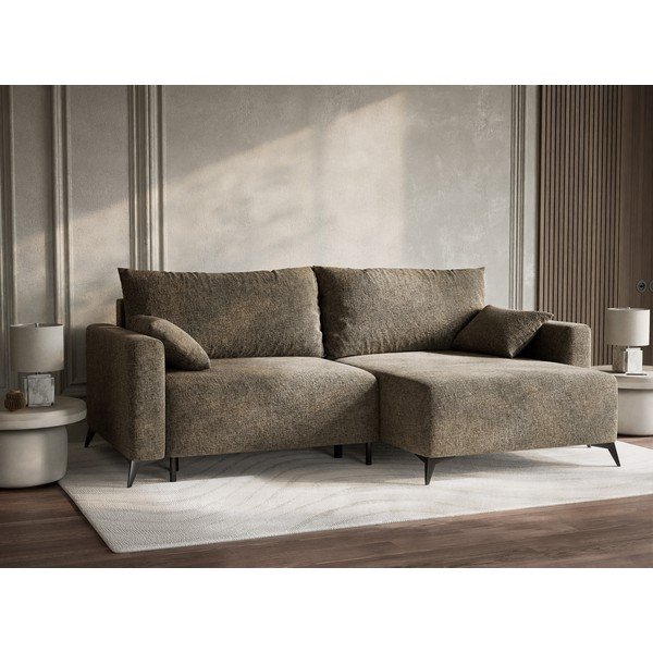 Кафяв шенилов сгъваем/с място за съхранение ъглов диван (десен ъгъл) Leon – Maison de Rêve-image-4