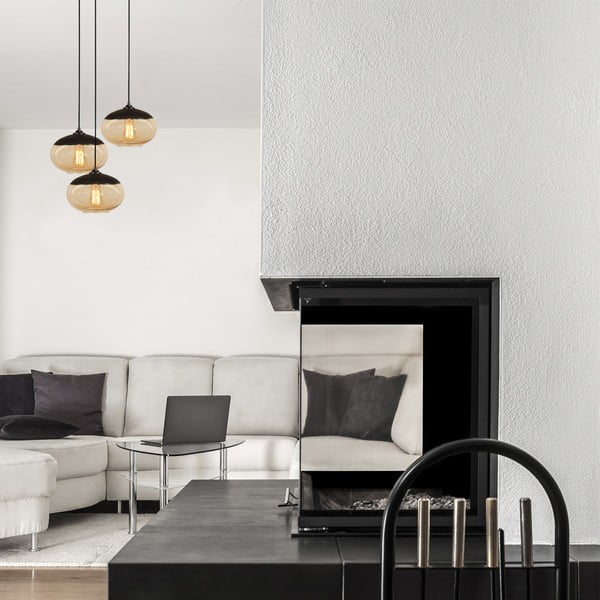 Висящо осветително тяло в цвят жълта охра и черно със стъклен абажур ø 50 cm Camini – Opviq lights-image-1