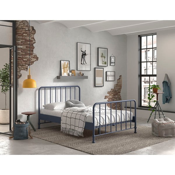 Синьо  метално двойно легло 140x200 cm с включена подматрачна рамка BRONXX – Vipack-image-1