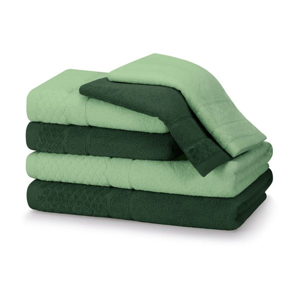 Зелени памучни хавлии и кърпи за баня в комплект от 6 бр. от тери Rubrum – AmeliaHome